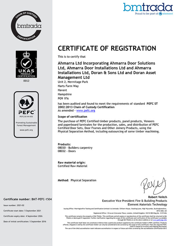 Ahmarra's Certifications & Accreditations | Certified Fire Doors