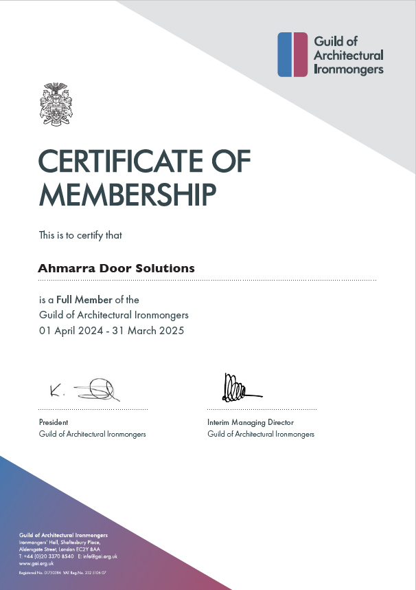 Ahmarra GAI Guild of Architectural Ironmongery Membership Certificate