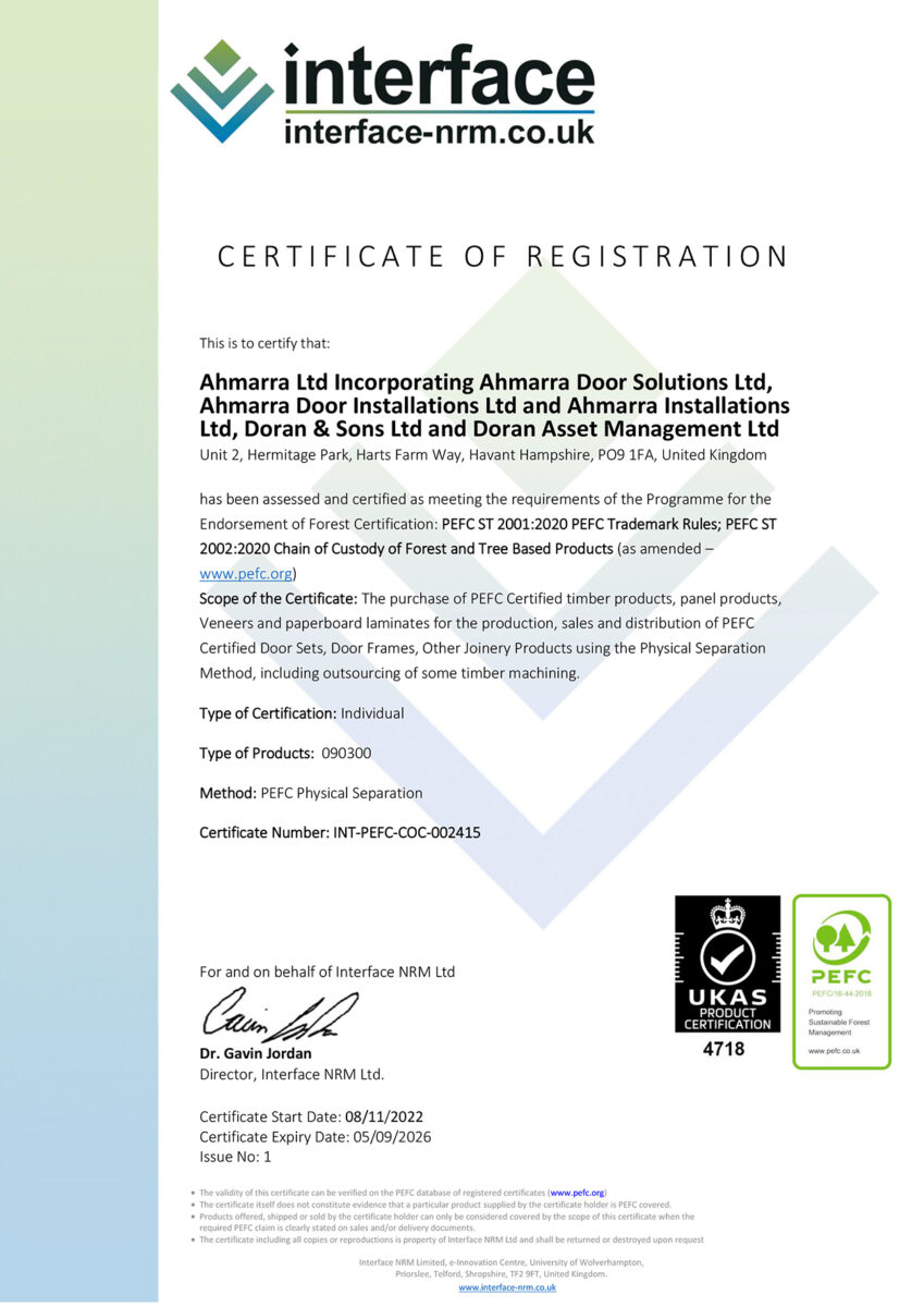 Ahmarra's Certifications & Accreditations | Certified Fire Doors