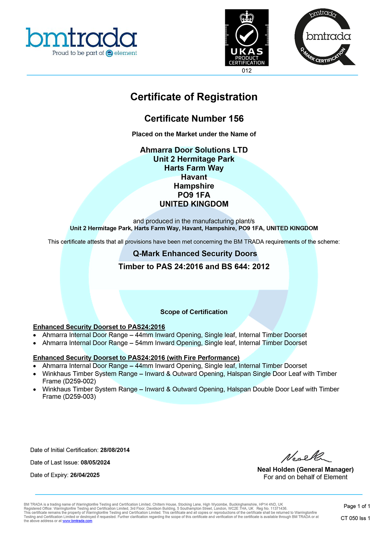 Ahmarra Q-Mark Enhanced Security PAS 24 Certificate