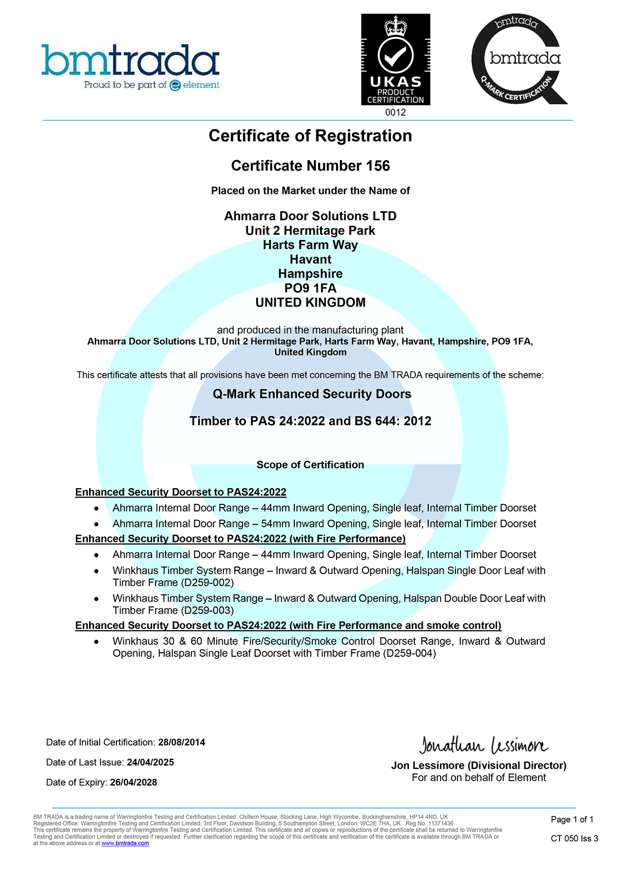 Ahmarra Q-Mark Enhanced Security PAS 24 Certificate 2025-2026
