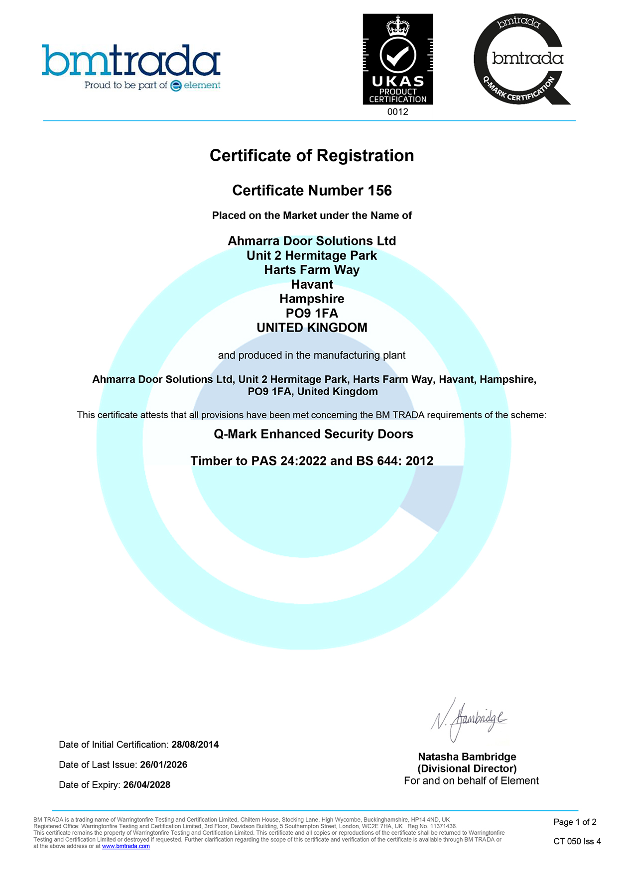 Ahmarra Q-Mark Enhanced Security PAS 24 Certificate 2026-2028